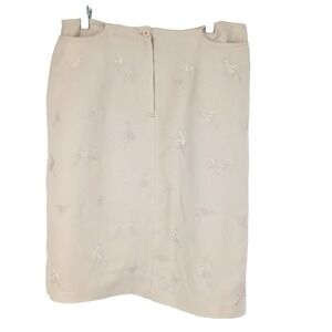Larry Levine Womens Size 12 Skirt Tan Embroidery Flamingos Button 30X23